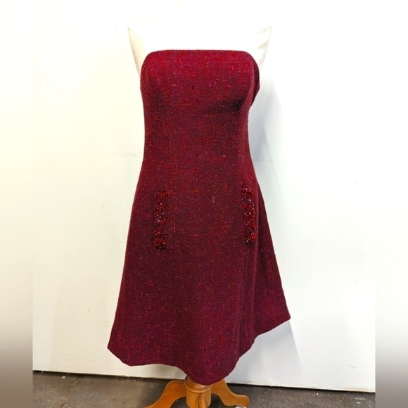 VINTAGE James Purcell Fuchsia Boucle Tweed Strapless Dress 10 Party Cocktail - Picture 5 of 15